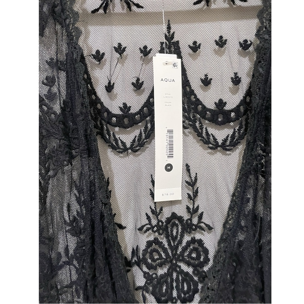 NWT Bloomingdale's AQUA Black Floral Short Sleeve Sheer Kimono, M - Picture 13 of 16